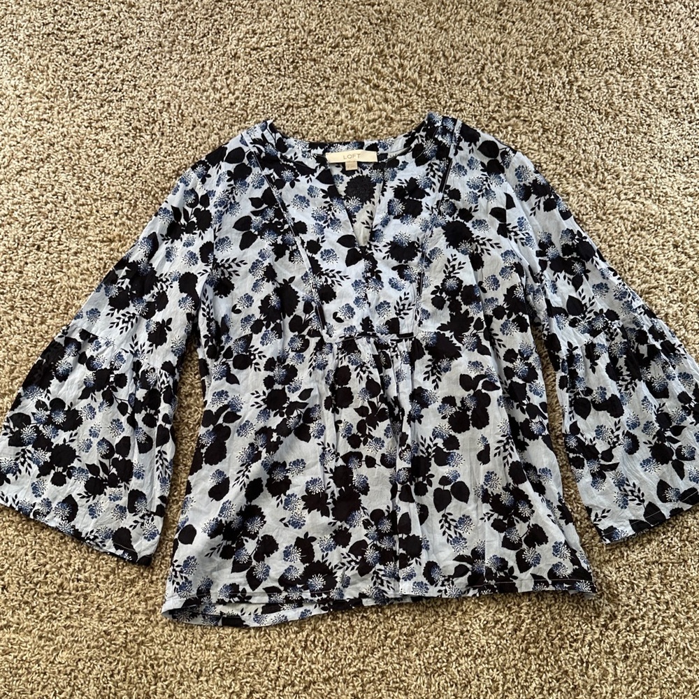 Floral V-Neck Bell Sleeve Top Lightweight Fairy Boho Cottage Festival Feminine